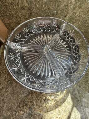 Lenox Charleston 8 Inch Round 3 Part Relish Serving Dish Lead Crystal